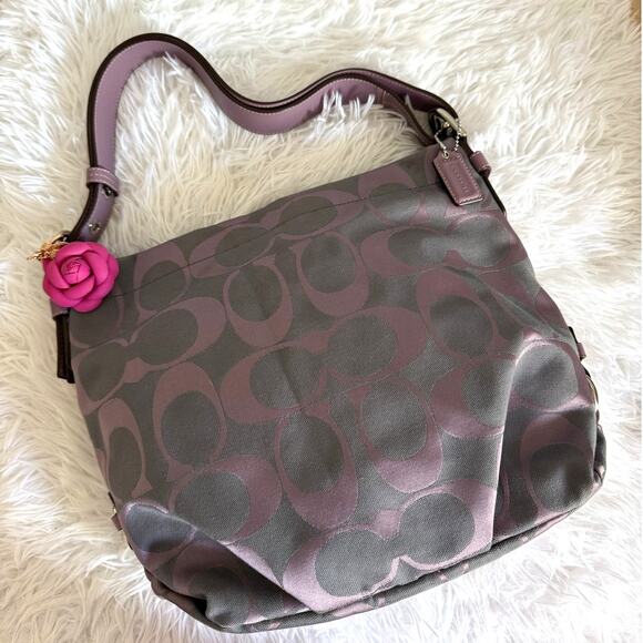 COACH Purple Signature Canvas Duffle Shoulder Bag Crossbody - Picture 1 of 8